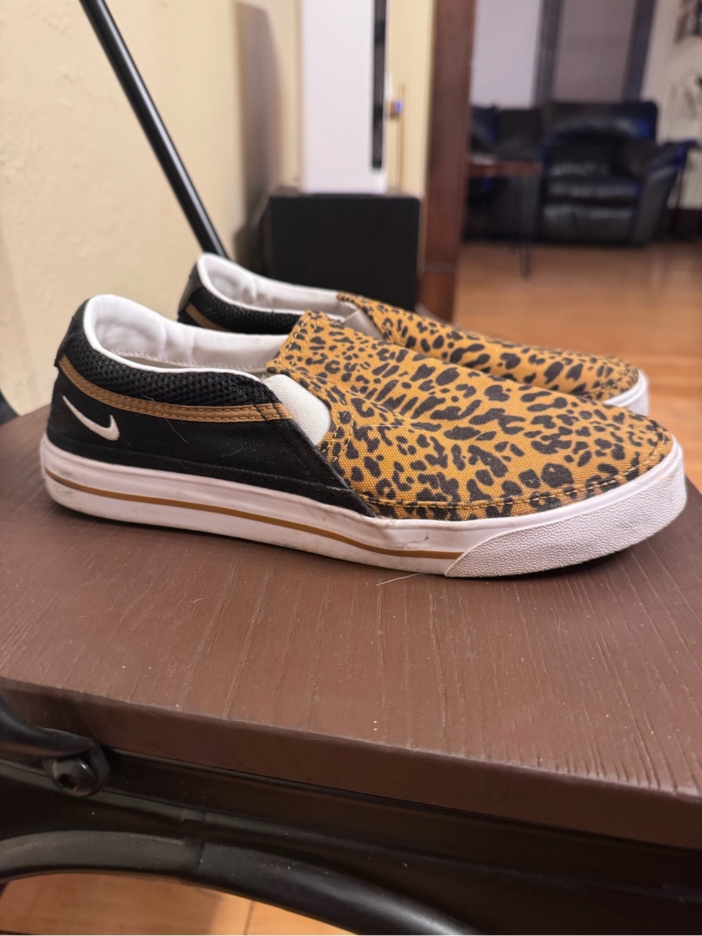 Nike Women Slip-On Leopard Print Sneakers - Black & Tan